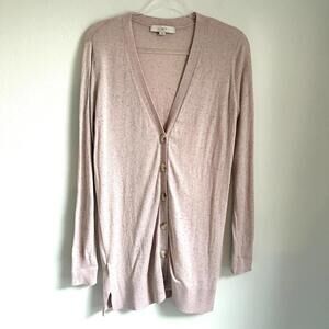 LOFT | Women’s Long Button Up Cardigan Peach/Beige w/ Flecks Rust Brown Size M